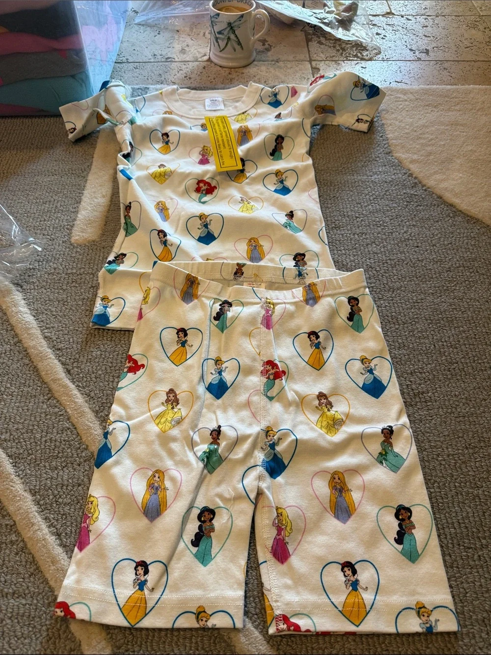 Hanna Andersson White Princess Heart Print Pajama Shirt Sleeve and Short Set